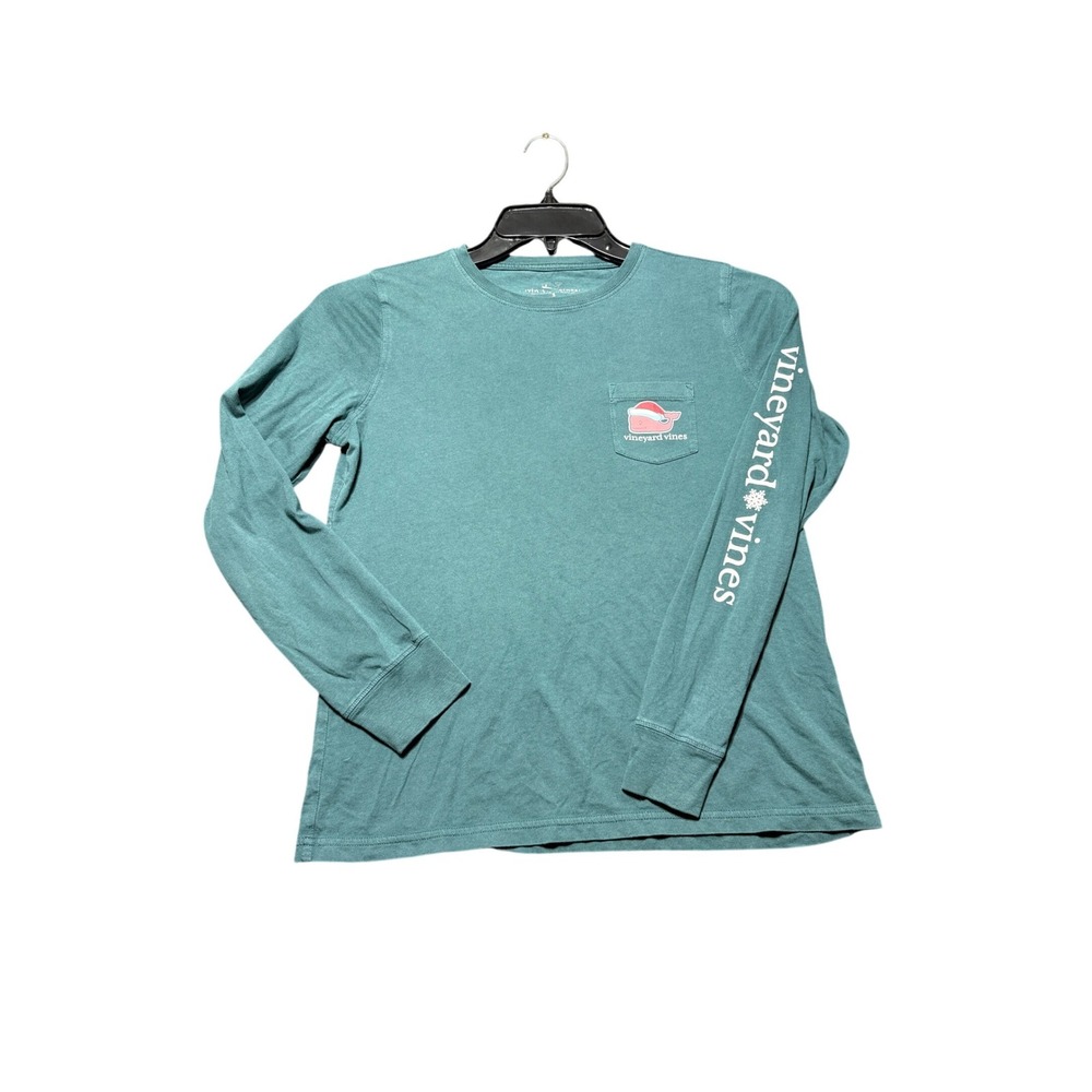 Vineyard Vines Long Sleeve Shirt Mens S‎ Teal Excellent Merry Christmas Whale
